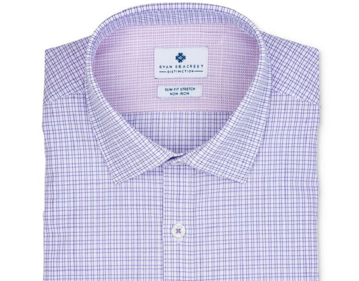 Ryan Seacrest Distinction Men's Plaid Dress Shirt Purple Size 11
