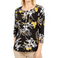 JM Collection Women's Printed Jacquard Top Black Size Petite Small