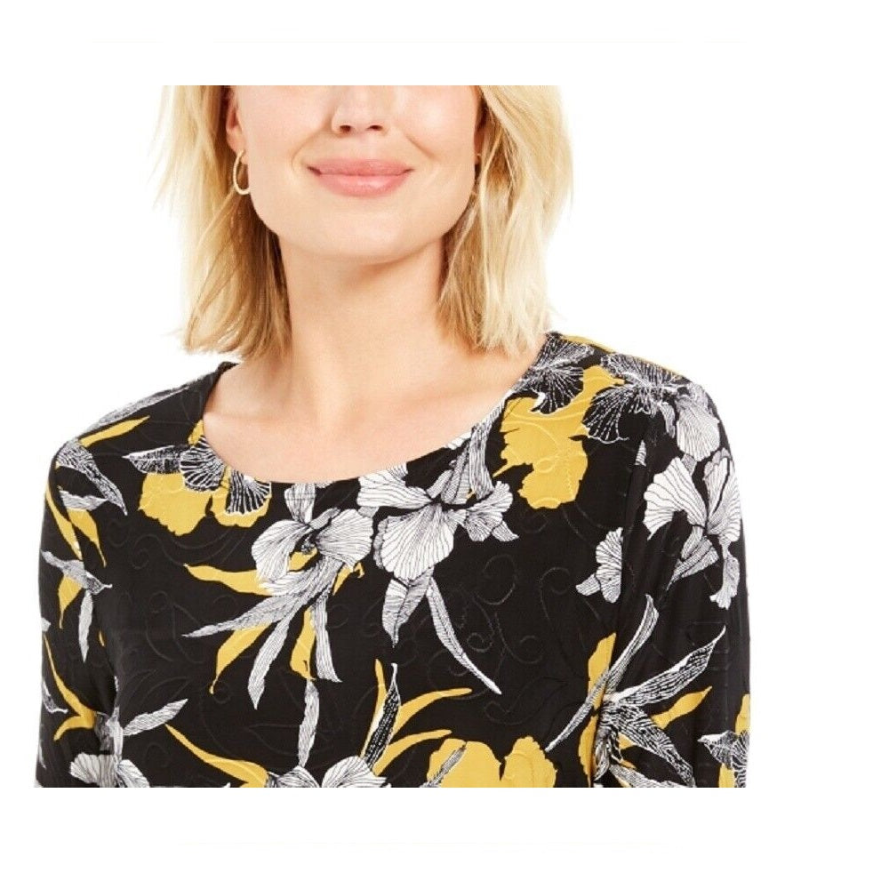 JM Collection Women's Printed Jacquard Top Black Size Petite Small