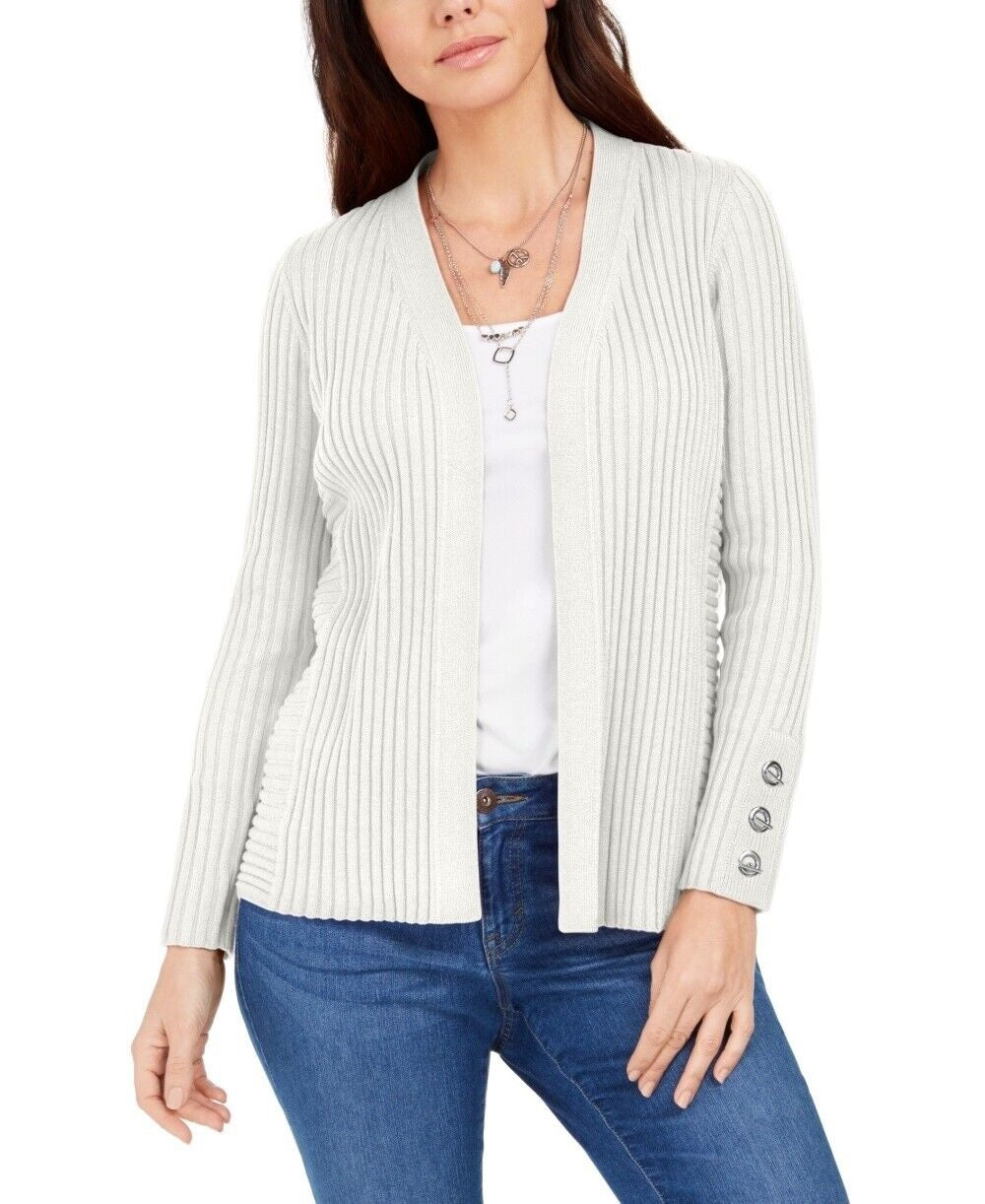 JM Collection Women's Ribbed Button Sleeve Cardigan White Size X-Large
