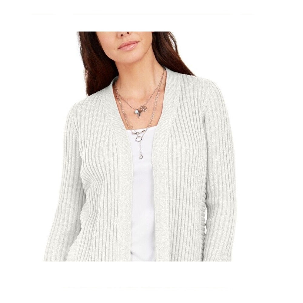 JM Collection Women's Ribbed Button Sleeve Cardigan White Size X-Large
