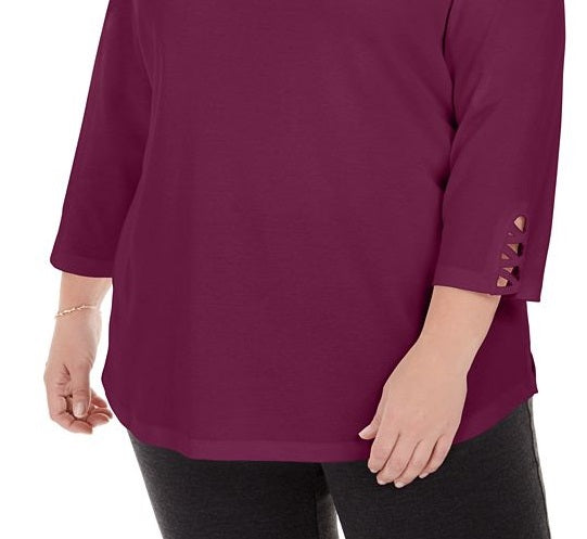 Karen Scott Women's Plus Cotton Crisscross Trim Top Purple Size 3XL