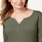 Karen Scott Women's Solid Long Sleeve with Buttons Top Green Size S