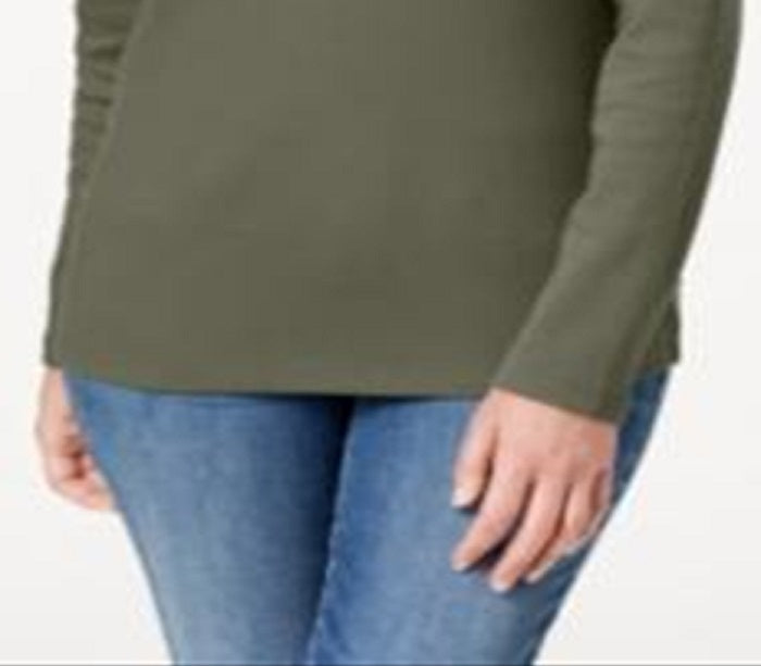 Karen Scott Women's Solid Long Sleeve with Buttons Top Green Size S