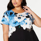 Alfani Women's Floral Jewel Neck Casual Top Blue Size 0X