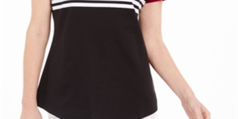 Karen Scott Women's Tara Colorblocked Stripes Rivet Top Red Size S