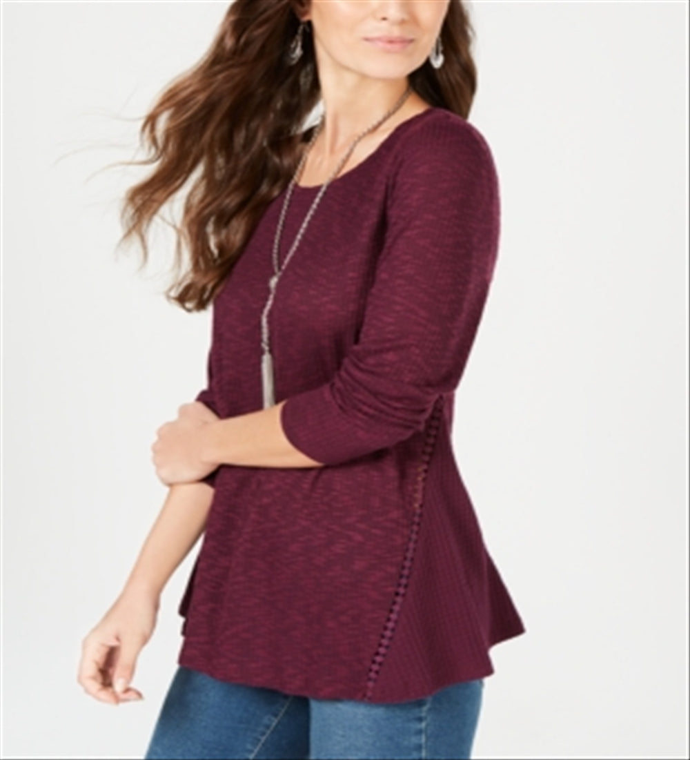 Style & Co Women's Waffle Knit Top Purple Size Small