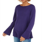 Style & Co Women's Ribbed Patterned Long Sleeve Jewel Neck Blouse Purple Size PP