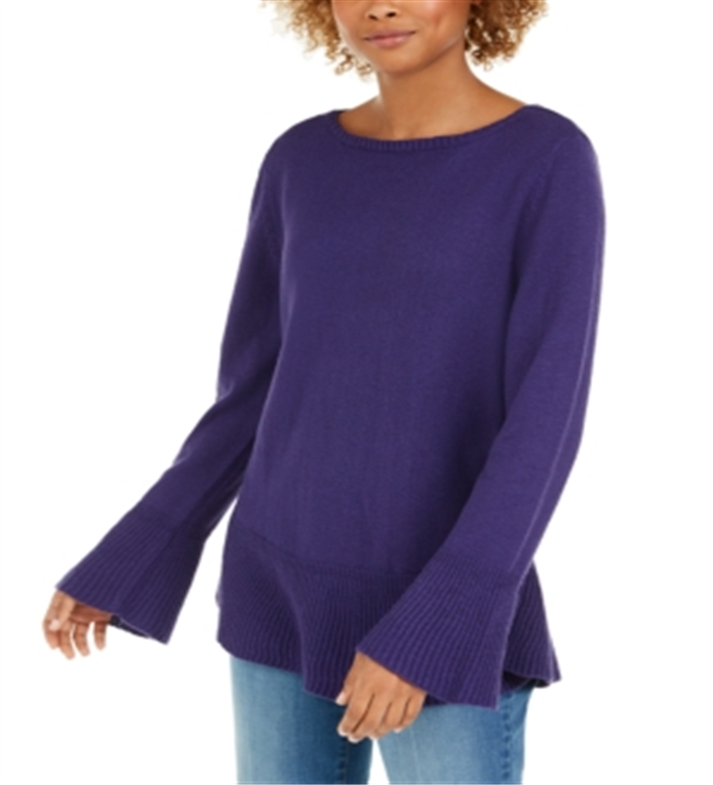 Style & Co Women's Ribbed Patterned Long Sleeve Jewel Neck Blouse Purple Size PP