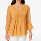 Charter Club Women's Double Ruffle Solid Pintuck Top Yellow Size Petite Small