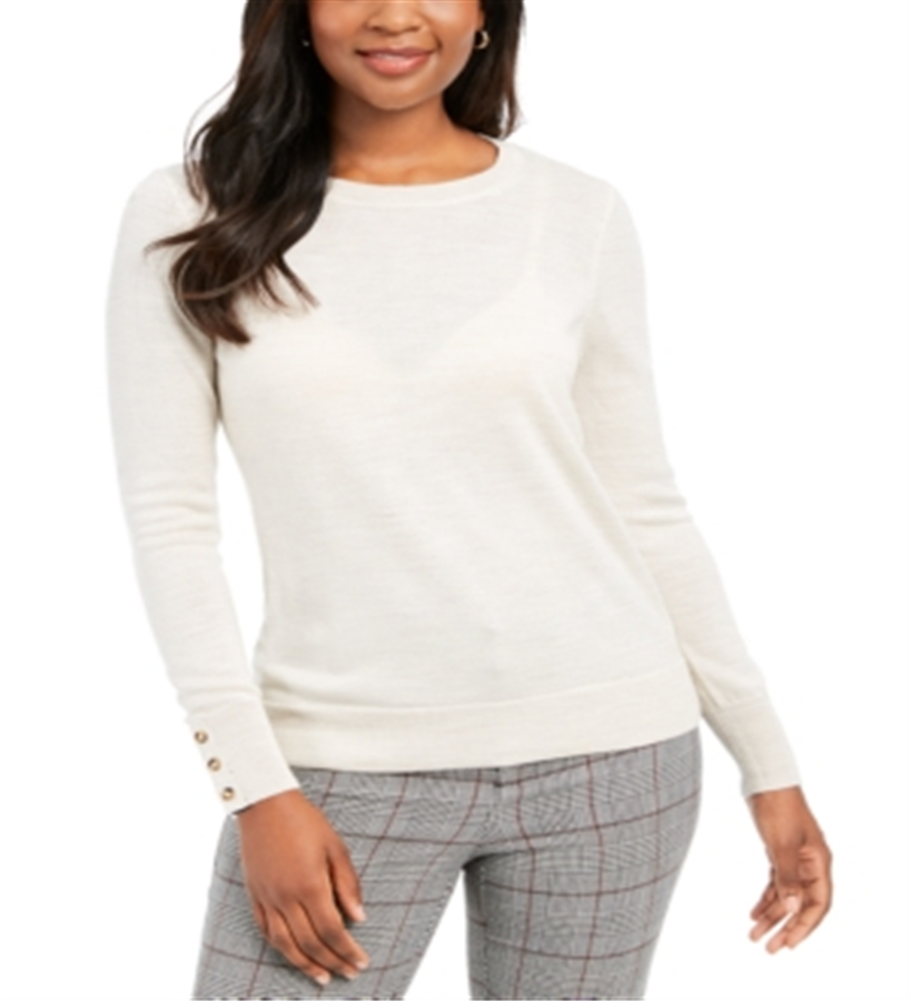 Charter Club Women's Merino Wool Button Cuff Crewneck Sweater Oat Size X-Small
