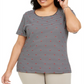 Karen Scott Women's Plus Striped Heart Print Top Black Size 2X