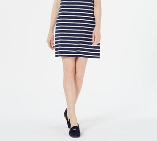 Charter Club Women's Lace Neck Striped Above the Knee Sheath Dress Blue Size Large