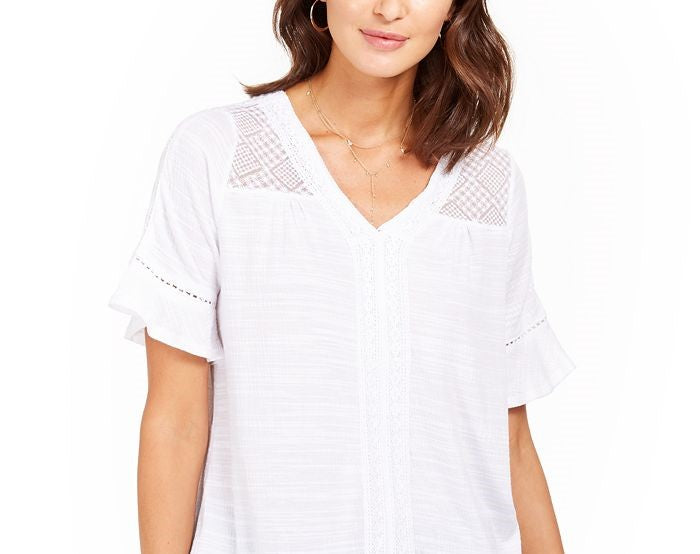 Style & Co Women's Crochet Top Blue Size Small