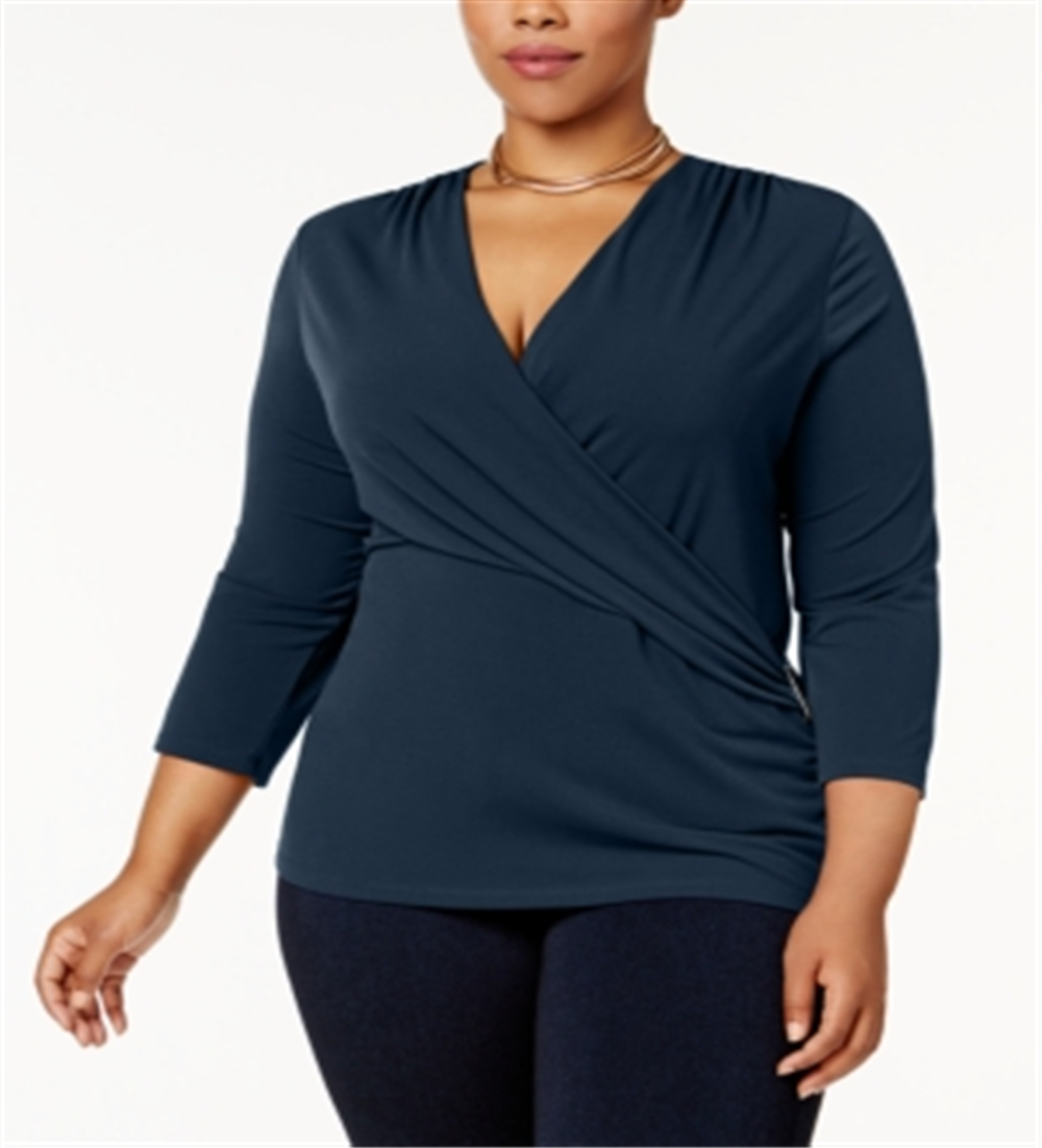 Charter Club Women's Plus Faux Wrap Hardware Top Blue Size 0X