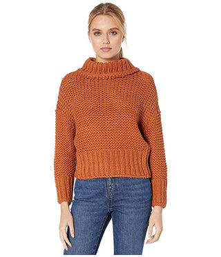 Free People Women's Long Sleeve Turtle Neck Sweater Brown Size Medium