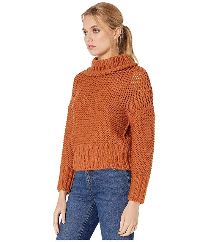 Free People Women's Long Sleeve Turtle Neck Sweater Brown Size Medium