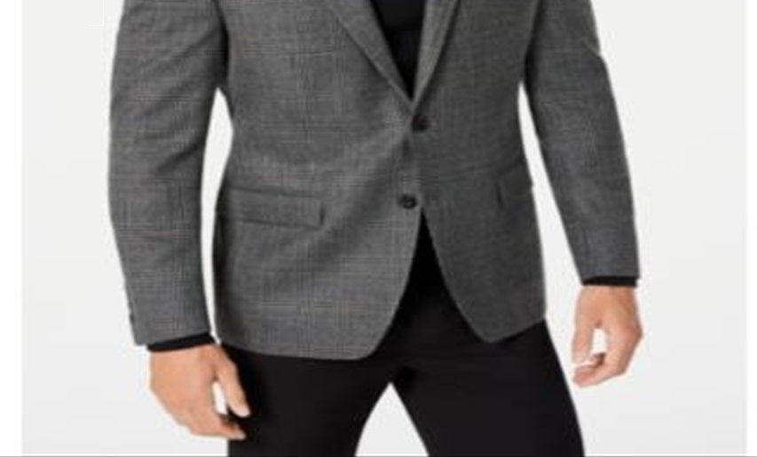 Ralph Lauren Men's Wool Blend Plaid Two Button Blazer Black Size 40