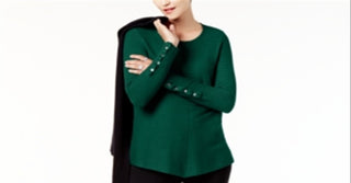 Alfani Women's Ribbed Snap Detail Sweater Green Size XX-Large