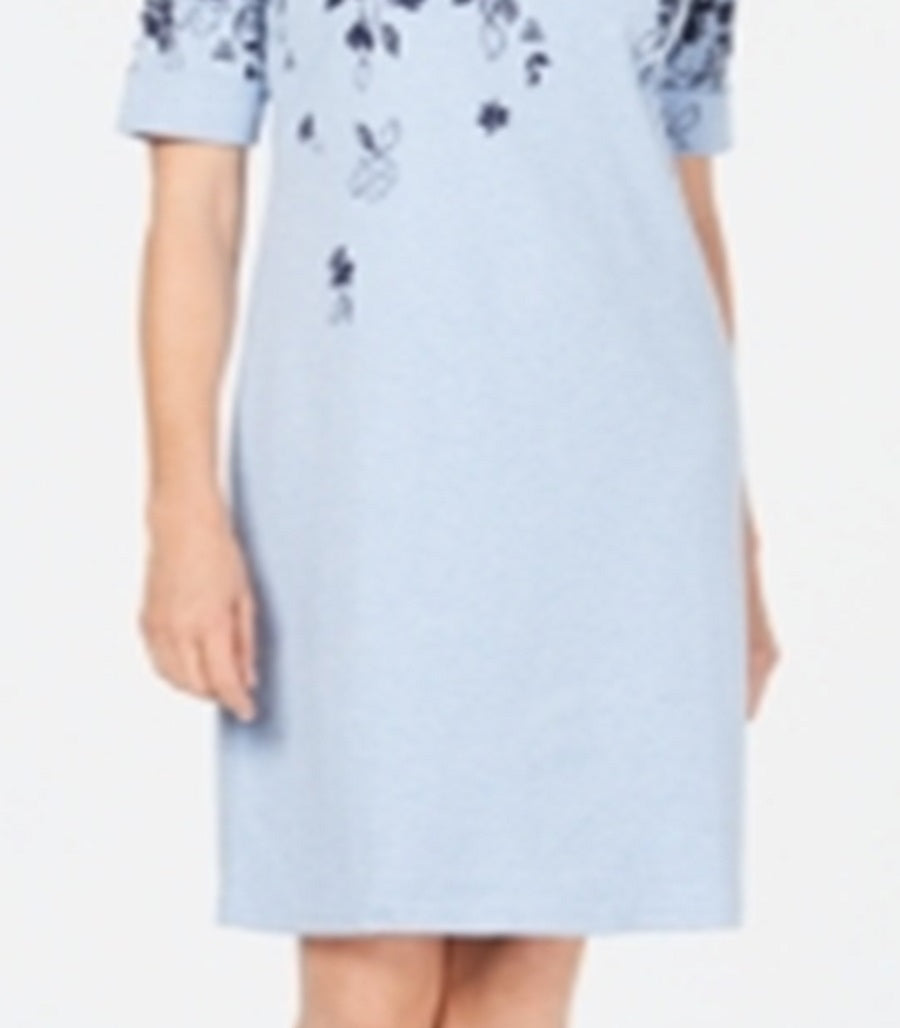 Karen Scott Women's Short Sleeve Above the Knee Dress Blue Size S