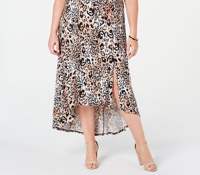 NY Collection Women's Plus Asymmetric Maxi Dress Brown Size 3xp