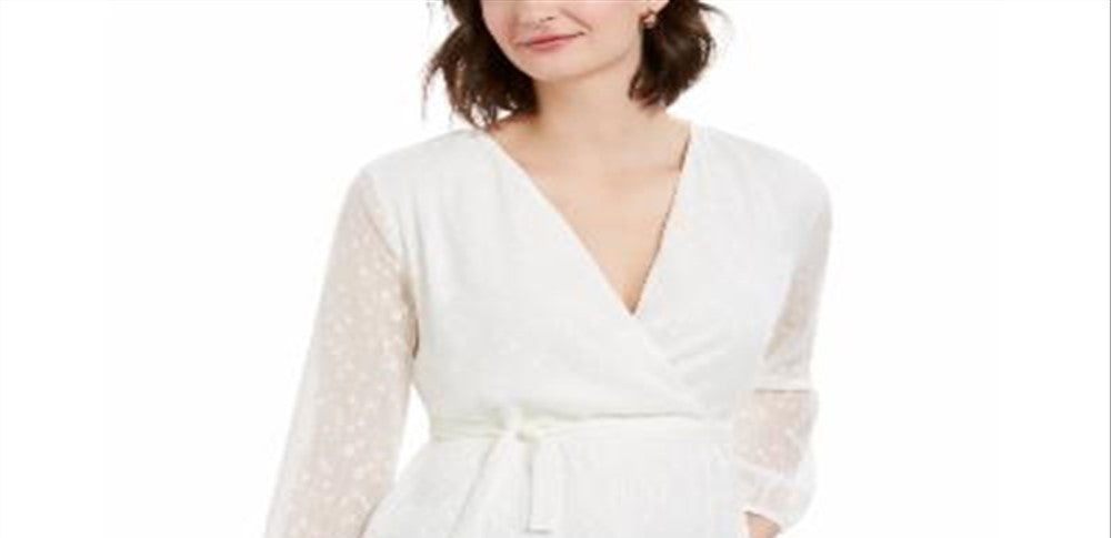 Charter Club Women's Clip Dot Wrap Top White Size Large
