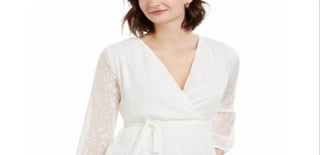 Charter Club Women's Clip Dot Wrap Top White Size Large