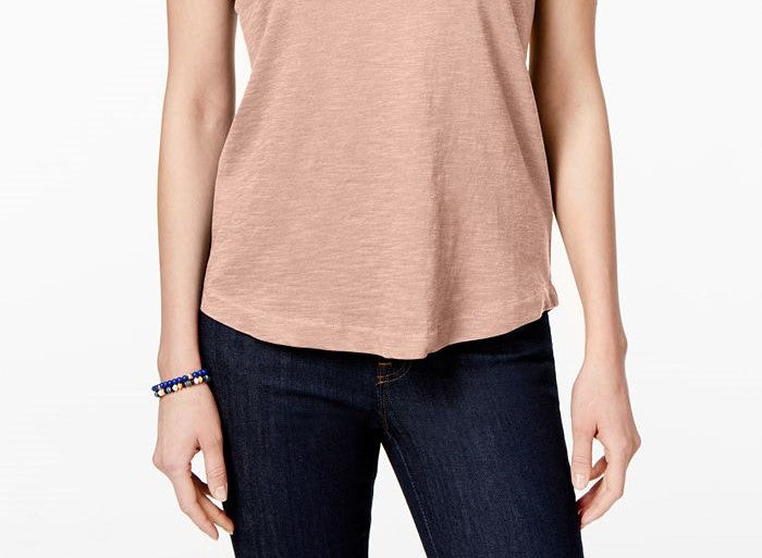 Style & Co Women's V Neck Pocket T-Shirt Yellow Size Petite L