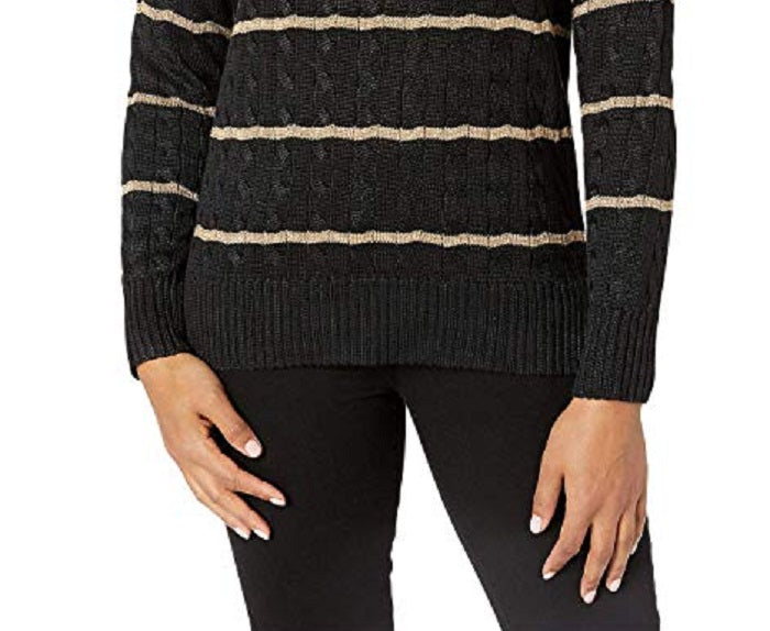 Ralph Lauren Women's Striped Cable Knit Sweater Black Size X-Small