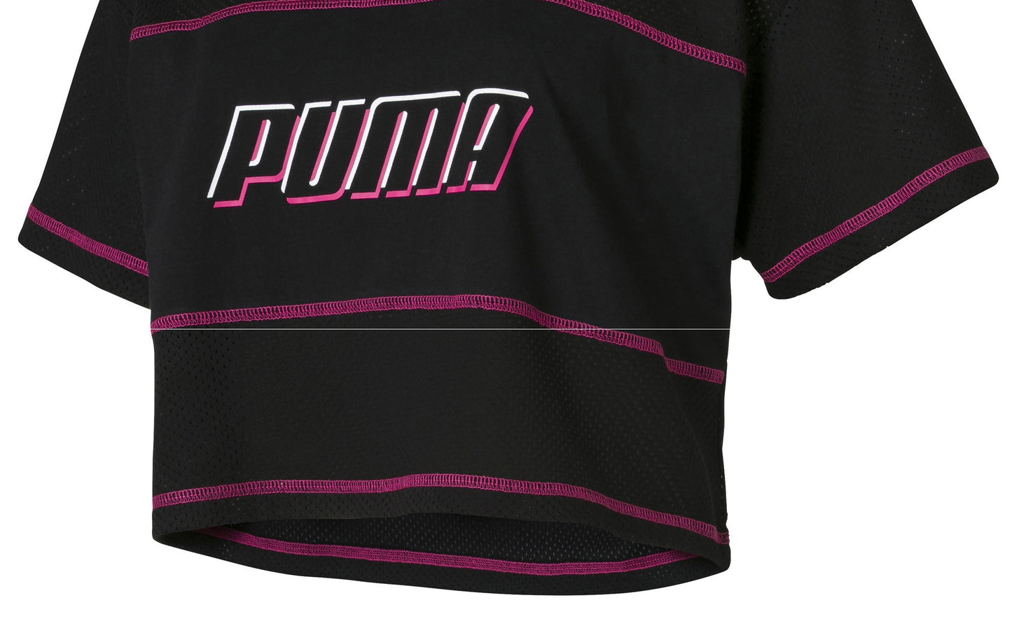 Puma Women's Modern Sports Cotton Mesh Colorblocked Cropped T-Shirt Black Size X-Small