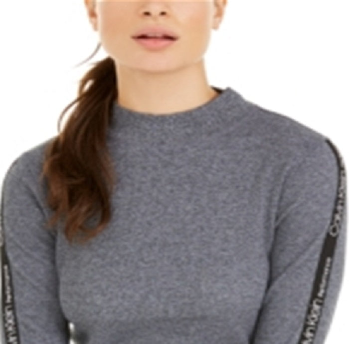 Calvin Klein Performance Logo-Stripe Mock-Neck T-Shirt Gray Size L