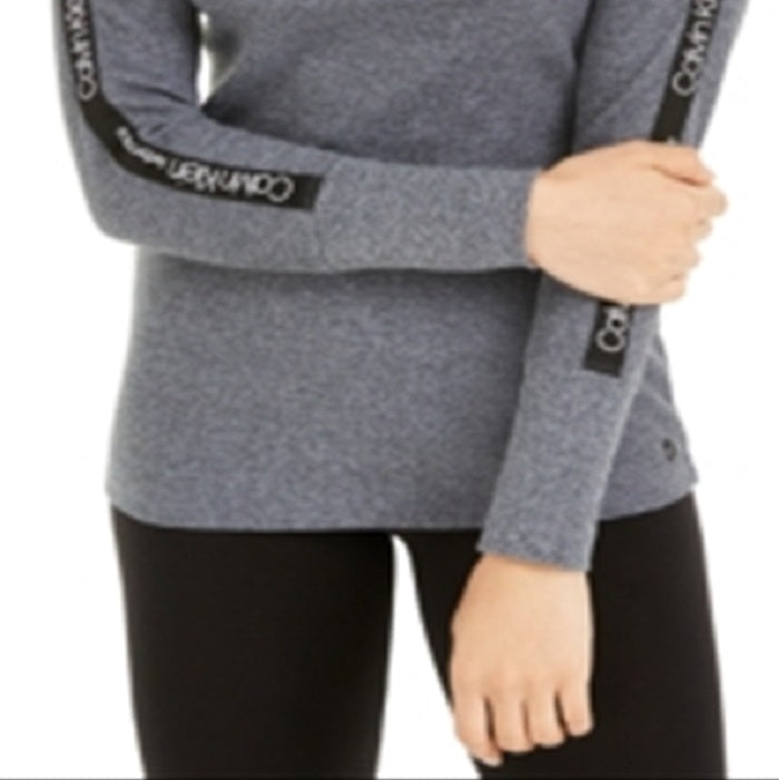 Calvin Klein Performance Logo-Stripe Mock-Neck T-Shirt Gray Size L