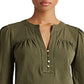 Ralph Lauren Women's Button Long Sleeve V Neck Top Green Size Medium