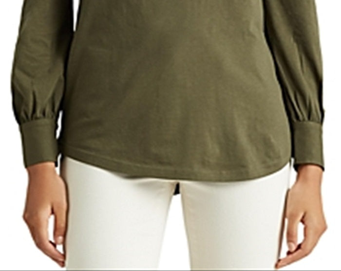 Ralph Lauren Women's Button Long Sleeve V Neck Top Green Size Medium