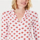 Charter Club Women's Pleated V Neck Printed Knit Shirt White Size Medium