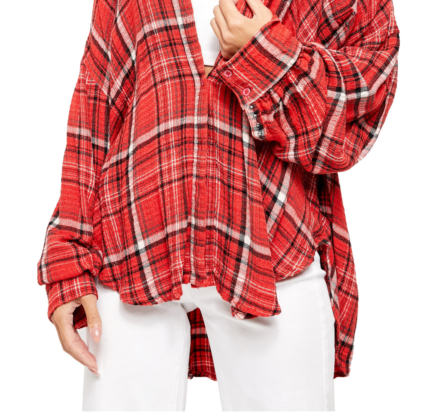 Free People Women's Hidden Valley Button Down Shirt Scarlett Red Size X-Small