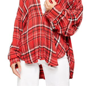 Free People Women's Hidden Valley Button Down Shirt Scarlett Red Size X-Small