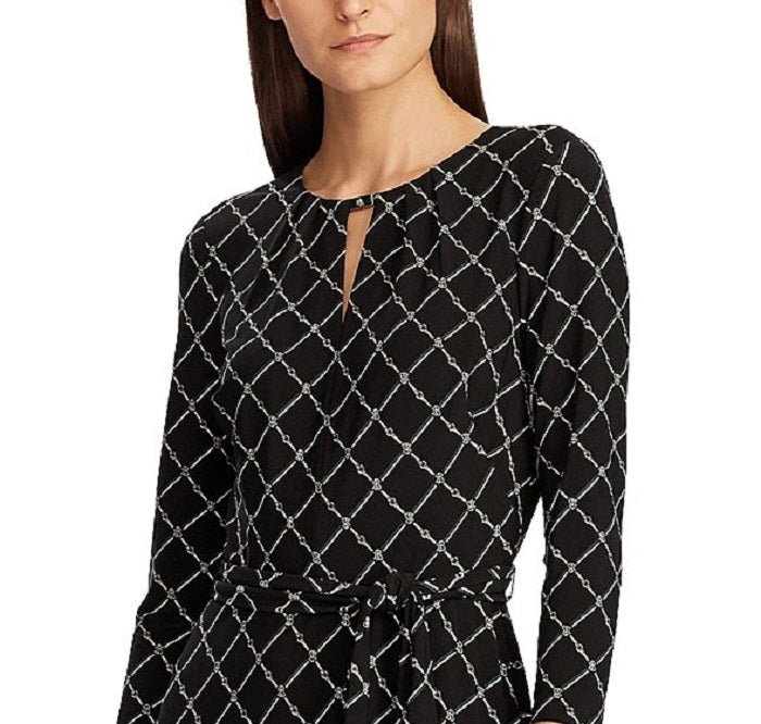 Ralph Lauren Women's Equestrian Keyhole a Line Dress Black Size 4 Petite