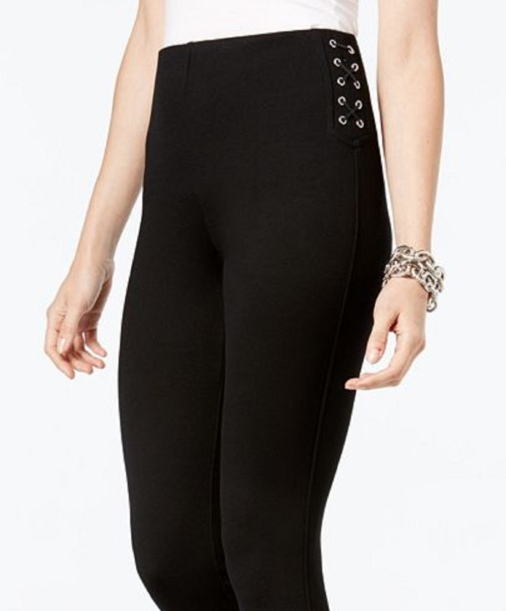INC International Concepts Women's Lace up Detail Leggings Black Size 2P