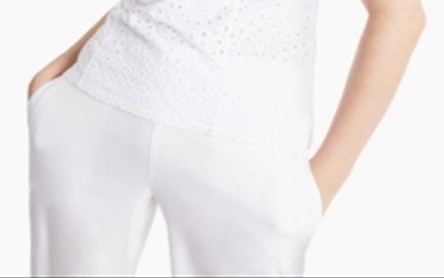 INC International Concepts Women's Cotton Eyelet Square-Neck Top  White Size Large