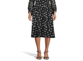 Anne Klein Women's Smocked Leaves Print a line Dress Black Size Medium