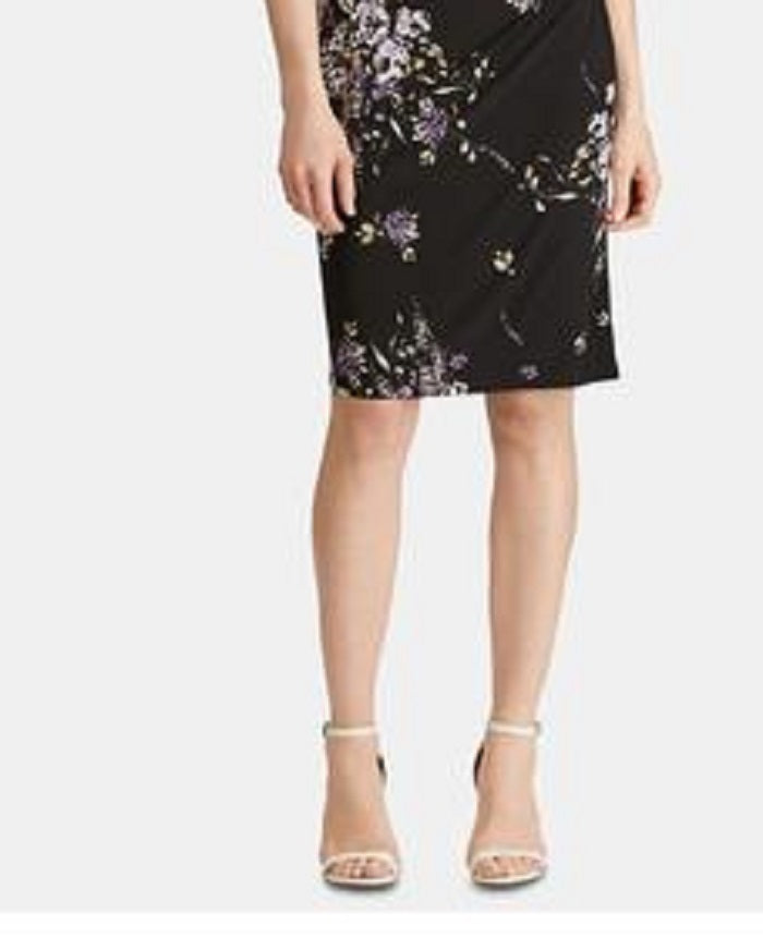 Ralph Lauren Women's Floral Jewel Neck Knee Length Wear to Work Sheath Dress Black Size 14 Petite