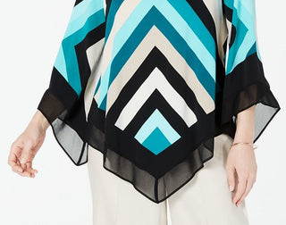 Alfani Women's Chevron V Hem Blouse Black Size Petite S