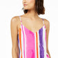 Bar III Women's Striped V Neck Blouse Pink Size Small