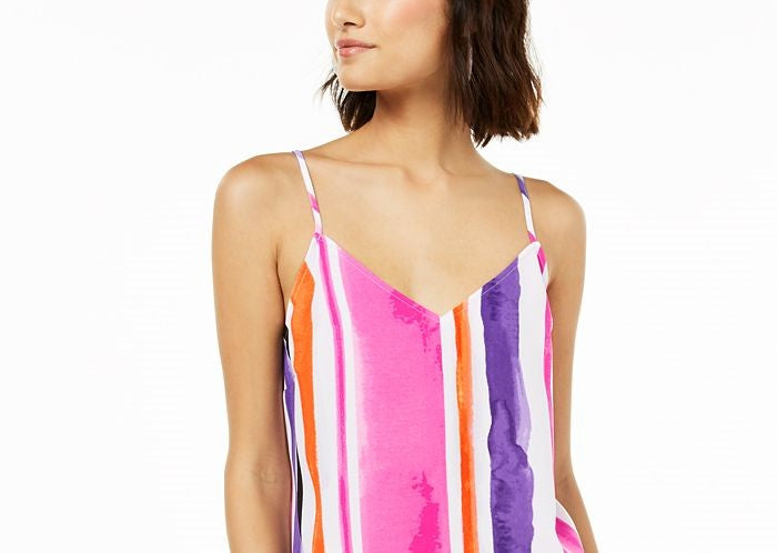 Bar III Women's Striped V Neck Blouse Pink Size Small