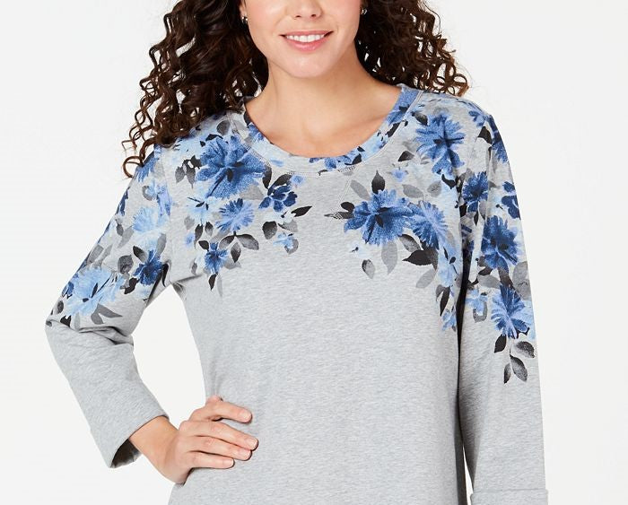 Karen Scott Women's Sport Floral Graphic Sweatshirt Gray Size XS