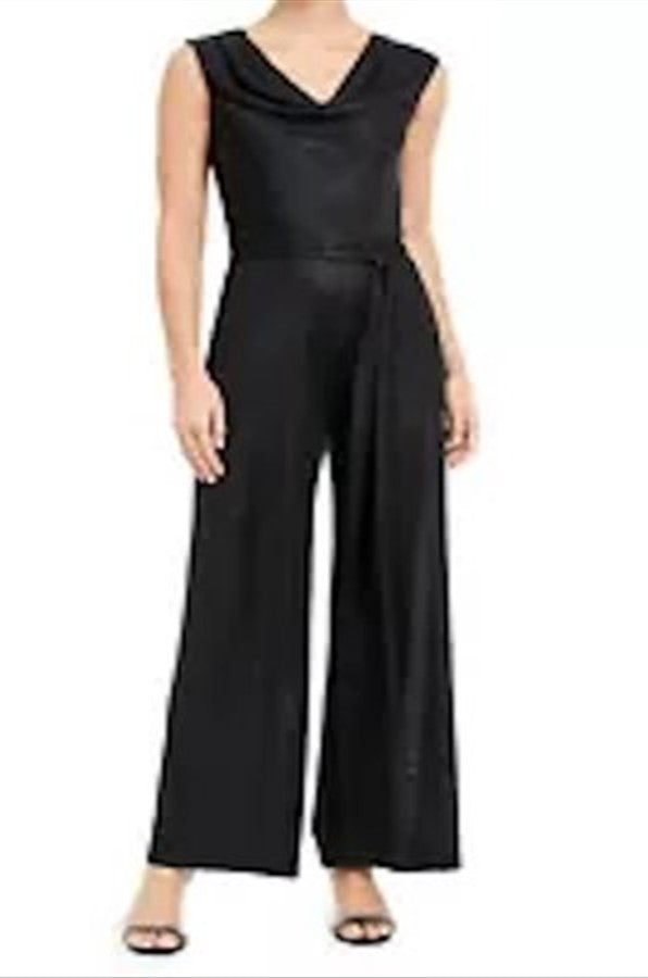Connected Apparel Women's Belted Wide Leg Jumpsuit Black Size 14W