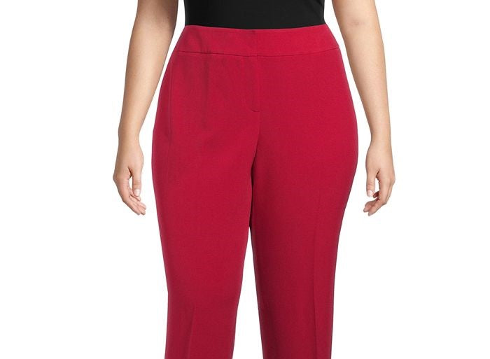 Kasper Women's Plus Stretch Crepe Slim Leg Pants Red Size 14W