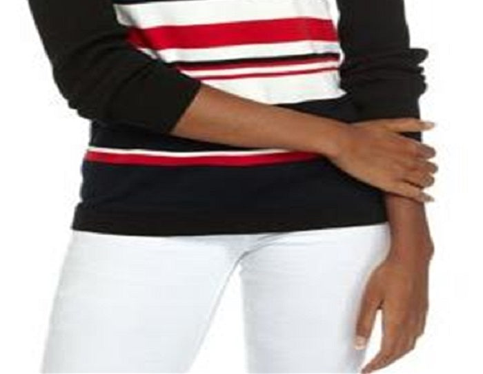Tommy Hilfiger Women's Printed Long Sleeve Sweater Black Size Large