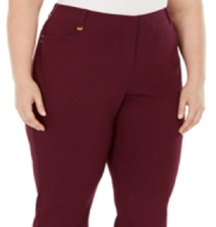 JM Collection Women's Tummy Control Curvy Fit Pants Red Size 26W